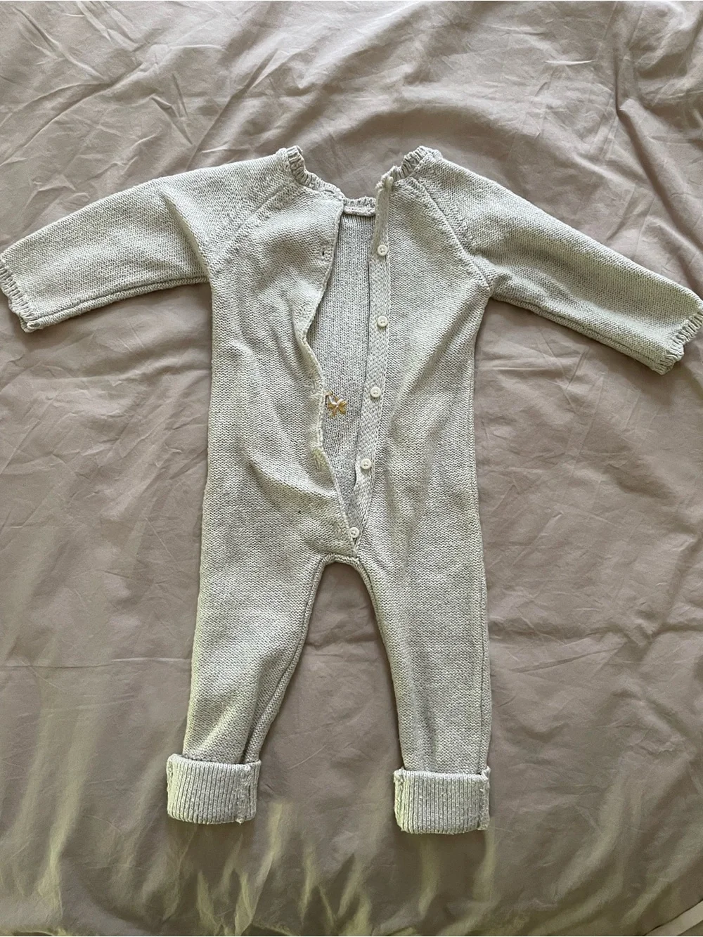Zara Cream Knit Baby One-Piece with Embroidered Flowers